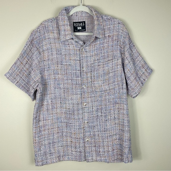 R3bel Other - R3bel Button Down Mens Large Short Sleeve Urban Shirt Top Knit Casual Purple